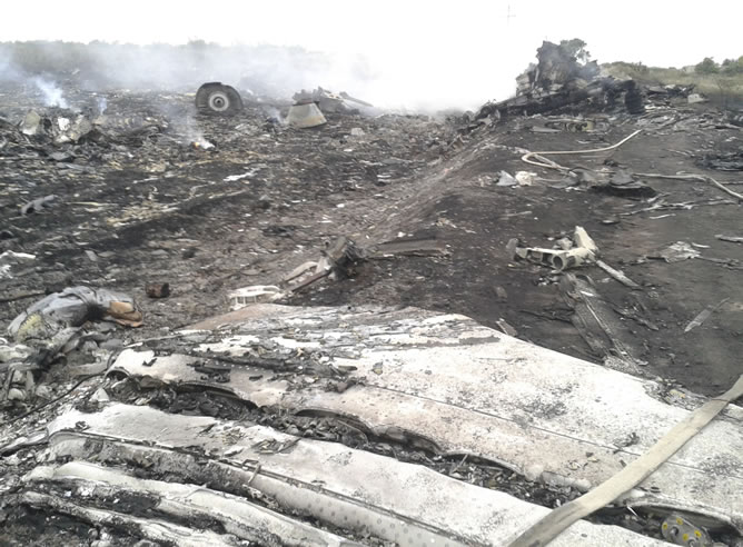 Una vista general de los restos del avión malasio.