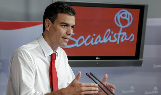 El secretario general del PSOE, Pedro Sánchez, durante la rueda de prensa posterior a la reunión de la Ejecutiva socialista