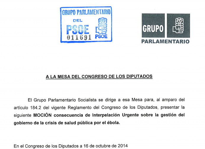 Moción del PSOE en la que piden el cese de Ana Mato por su gestión de la crisis del ébola