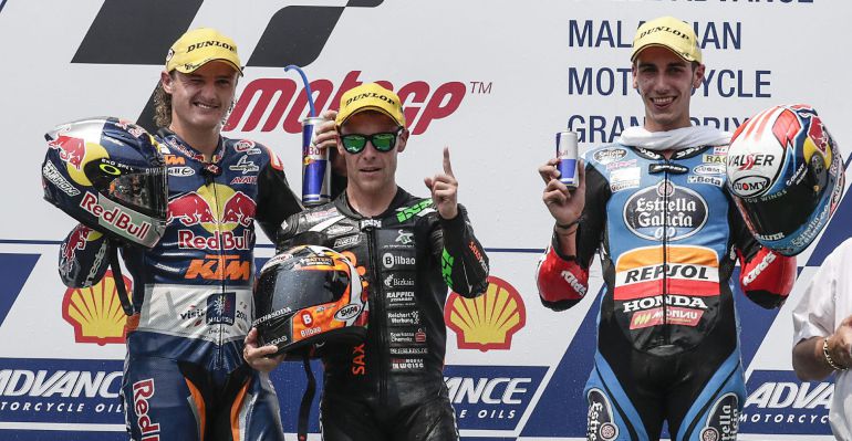 Efren Vazquez, Jack Miller y Alex Rins formaron el podio en la categoría de Moto3 del GP de Malasia.