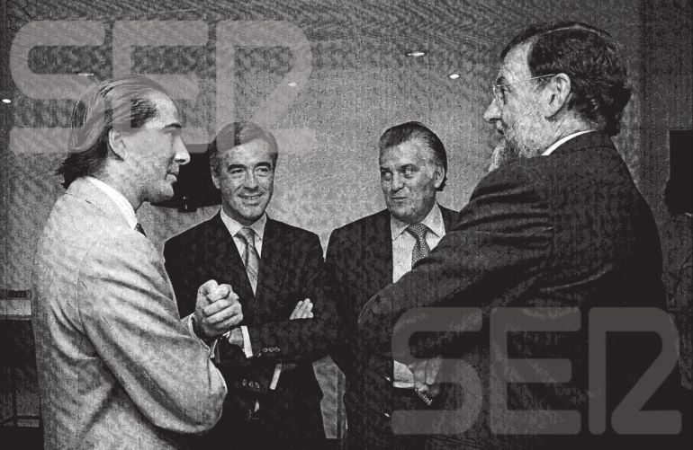De izquierda a derecha, Gonzalo Urquijo, Ángel Acebes, Luis Bárcenas y Mariano Rajoy.