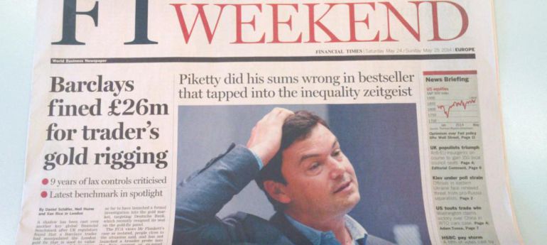 Portada del FT con el artículo en el que desmonta la tesis de Piketty