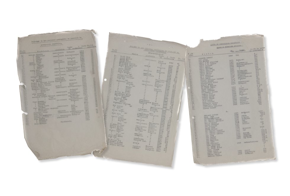 Listas de las personas protegidas en posesión de cartas de protección y pasaportes españoles entreagados por Sanz Briz.