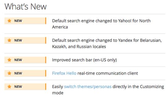 Cambios en la versión 34.0.5 de Firefox, que incorpora Yahoo! como buscador por defecto