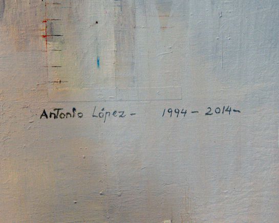 La firma de Antonio López sobre el lienzo de 'La familia de Juan Carlos I'.