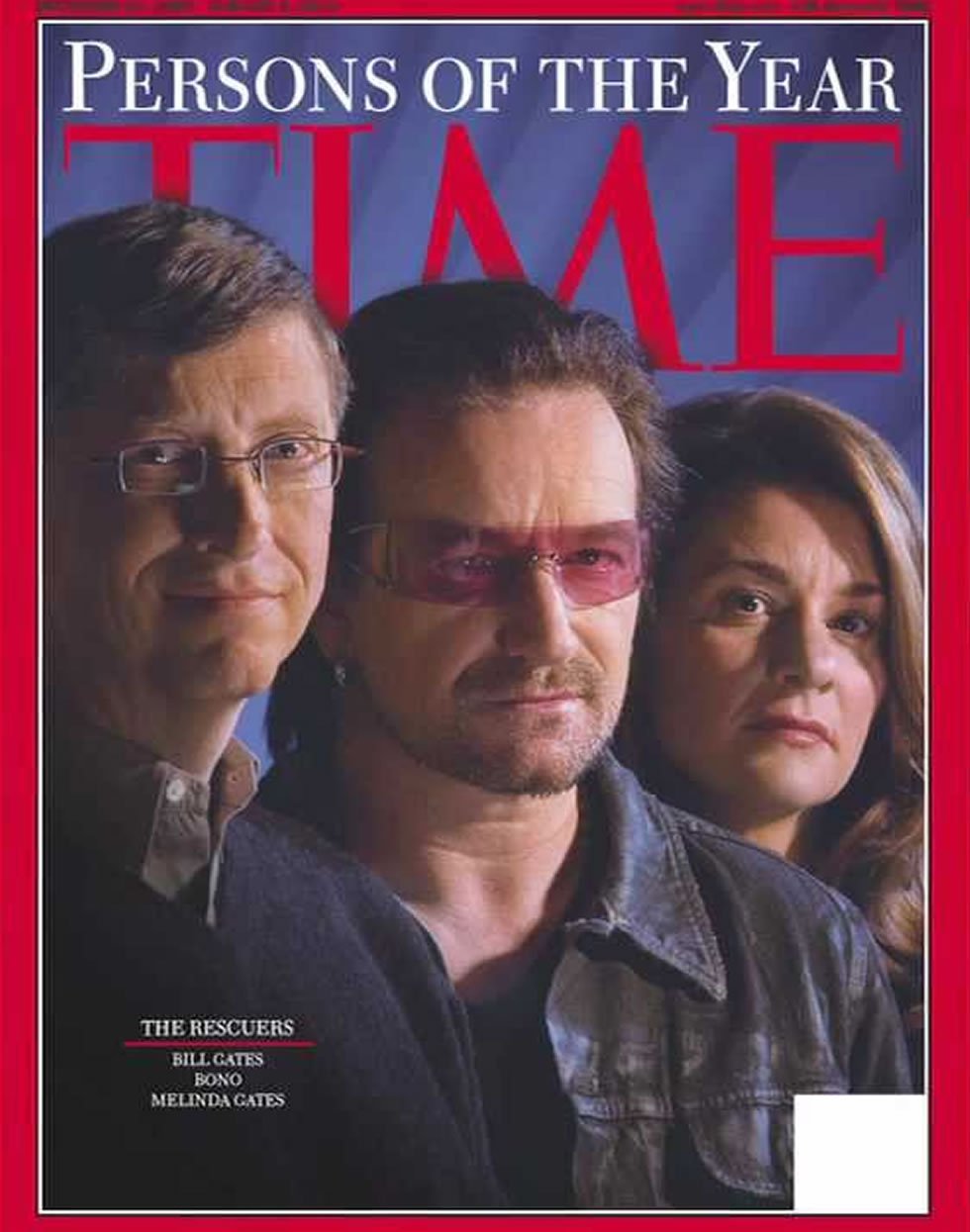 Bono (de U2), Bill Gates y Melinda Gates, portadas de la revista Bono (de U2), Bill Gates y Melinda Gates, portadas de la revista