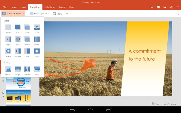 Captura de pantalla de PowerPoint en Android 4.4