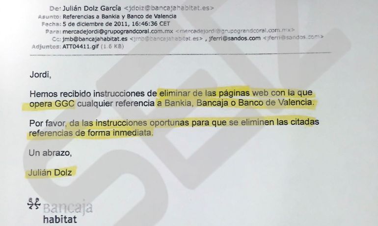 Bancaja ordenó “eliminar de forma inmediata” toda referencia a la inversión de “Bankia, Bancaja o Banco de Valencia”.