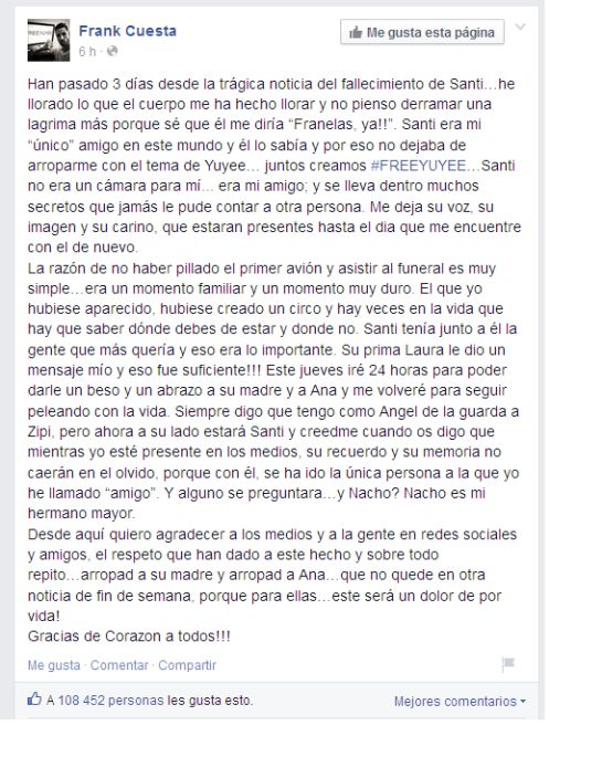 La carta de despedida de Frank de la Jungla a Santi 