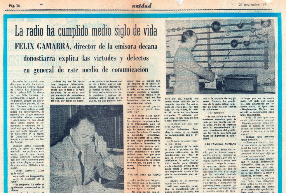 Artñiculo en el diario "Unidad" sobre los 50 años de Radio San Sebastián Artñiculo en el diario "Unidad" sobre los 50 años de Radio San Sebastián