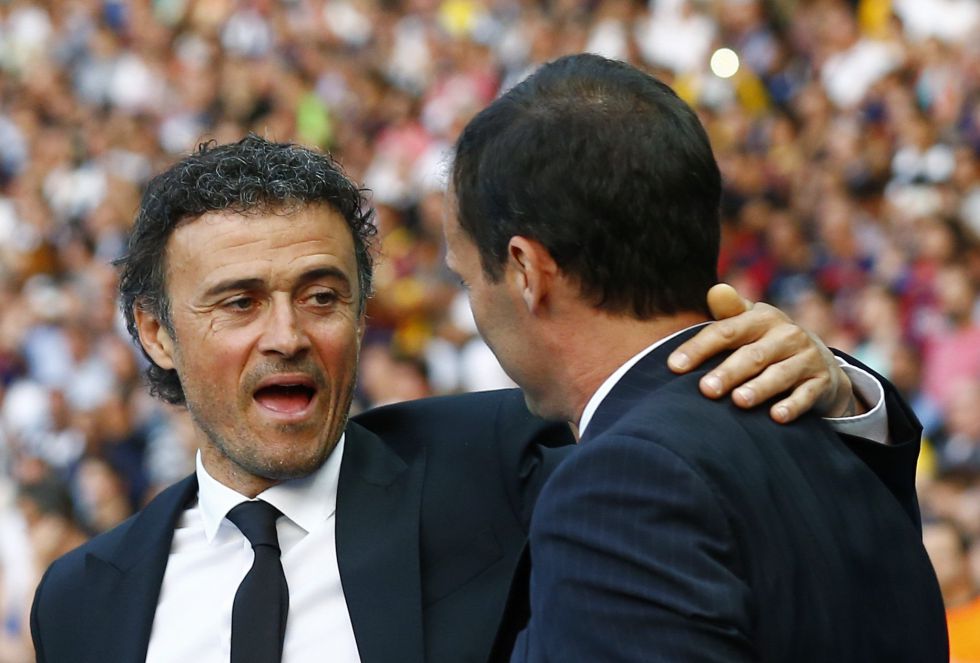 Luis Enrique y Massimiliano Allegri, al comienzo del partido en Berlín Luis Enrique y Massimiliano Allegri, al comienzo del partido en Berlín