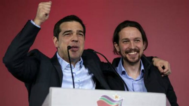 Alexis Tsipras y Pablo Iglesias en un acto electoral de Syriza.