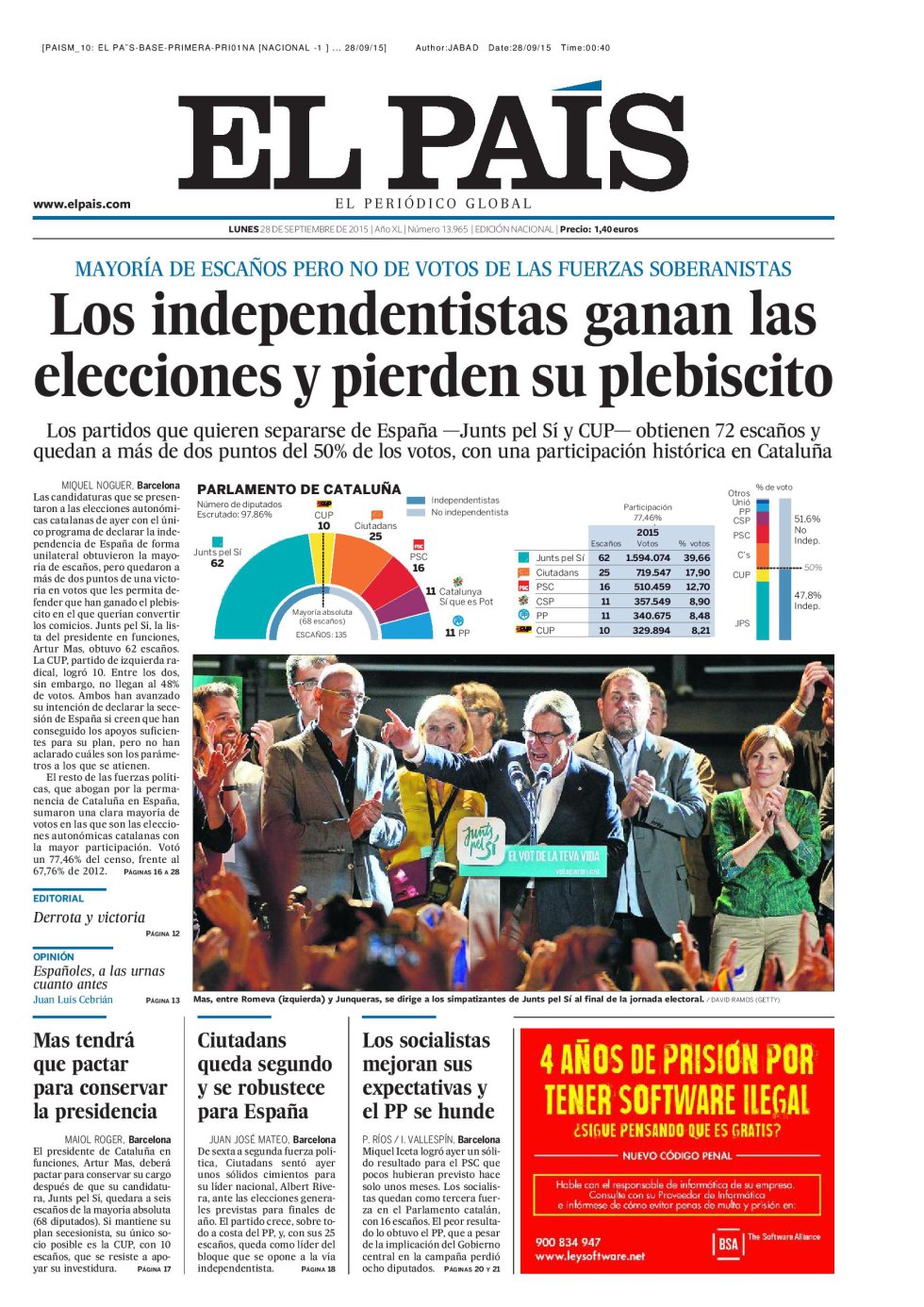 Las elecciones catalanas, en las portadas Las elecciones catalanas, en las portadas