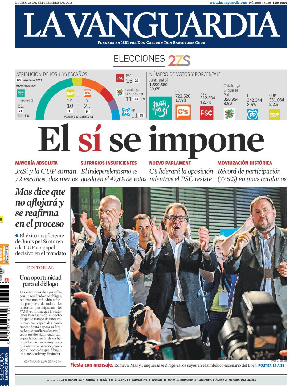 Las elecciones catalanas, en las portadas Las elecciones catalanas, en las portadas