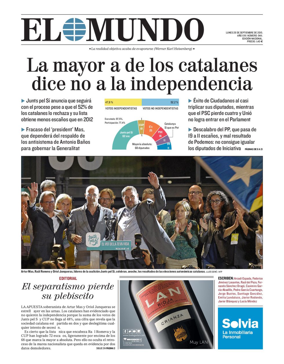 Las elecciones catalanas, en las portadas Las elecciones catalanas, en las portadas