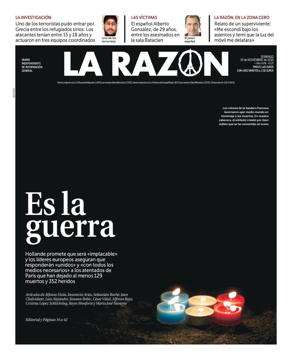 Atentados París: La reacción a los atentados de París, en las portadas