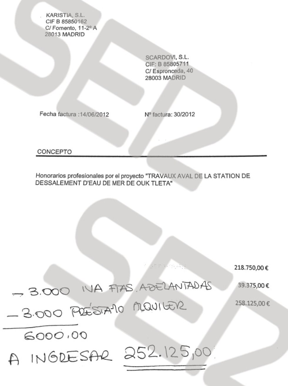 Scardovi paga a Karistia la parte de la comisión por la adjudicación del contrato del sistema de canalización de aguas en Argelia. Scardovi paga a Karistia la parte de la comisión por la adjudicación del contrato del sistema de canalización de aguas en Argelia.