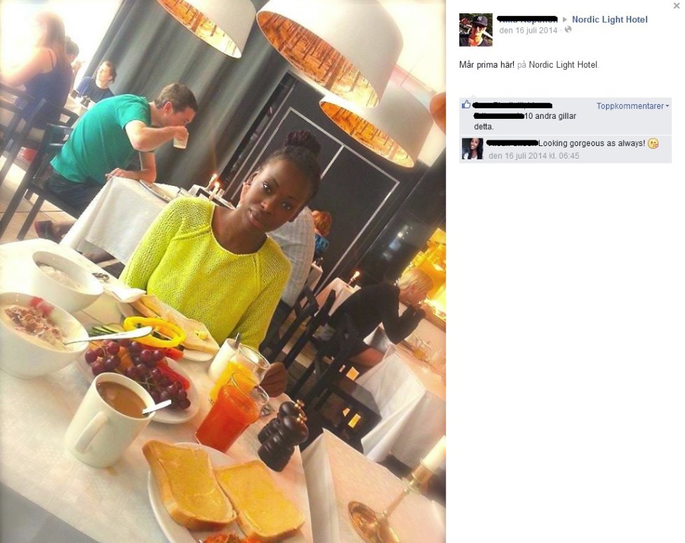 Imagen compartida en Facebook por una joven junto a su desayuno en el Nordic Light Hotel de Estocolmo (Suecia). El local acepta como moneda de pago la cantidad de amigos en Facebook, de manera que por 500 amigos hay un 5% de descuento; y un 100% por más de 2.000. Imagen compartida en Facebook por una joven junto a su desayuno en el Nordic Light Hotel de Estocolmo (Suecia). El local acepta como moneda de pago la cantidad de amigos en Facebook, de manera que por 500 amigos hay un 5% de descuento; y un 100% por más de 2.000.
