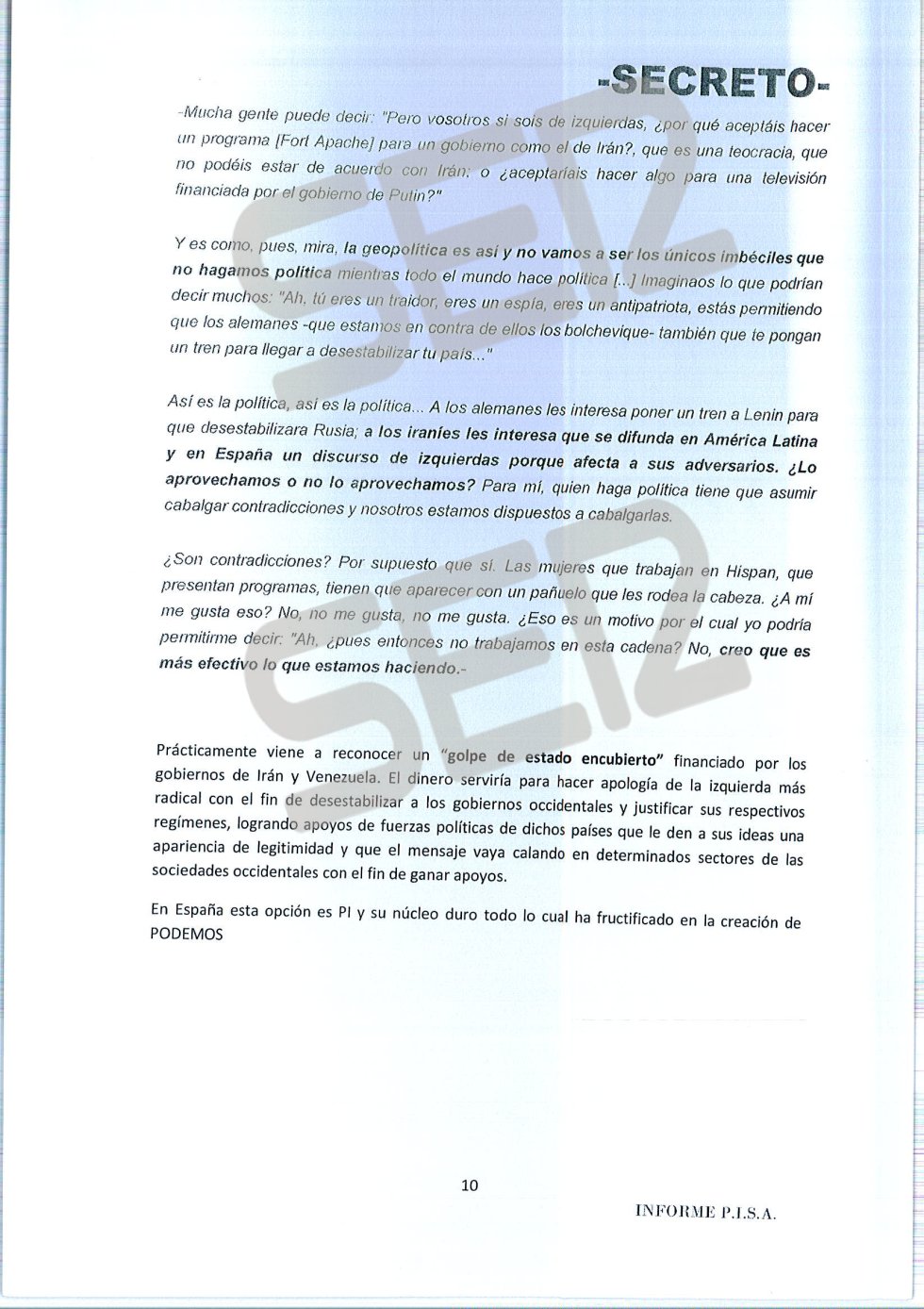 'Informe PISA' (Pablo Iglesias S.A.) de la UDEF. 'Informe PISA' (Pablo Iglesias S.A.) de la UDEF.