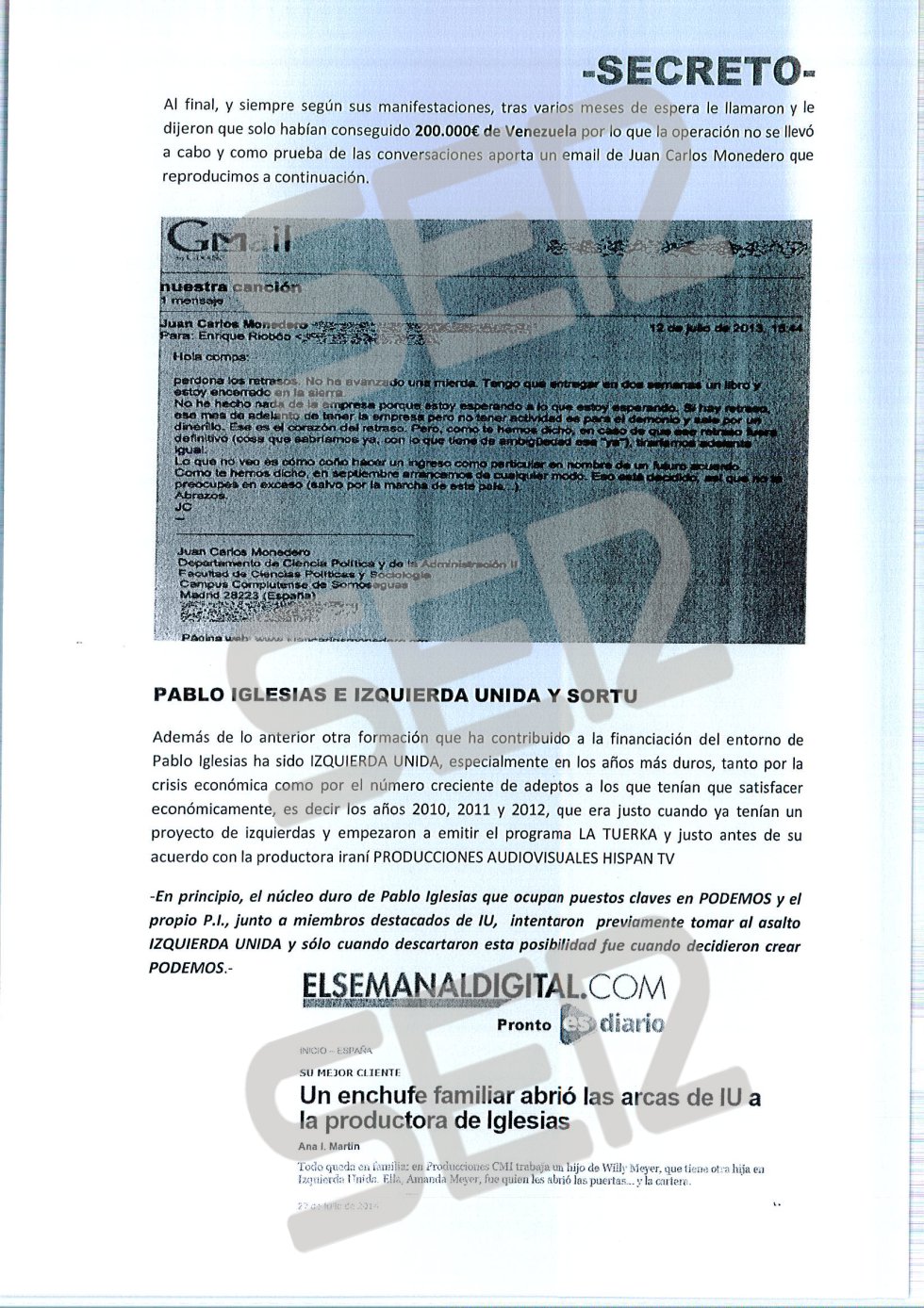 'Informe PISA' (Pablo Iglesias S.A.) de la UDEF. 'Informe PISA' (Pablo Iglesias S.A.) de la UDEF.
