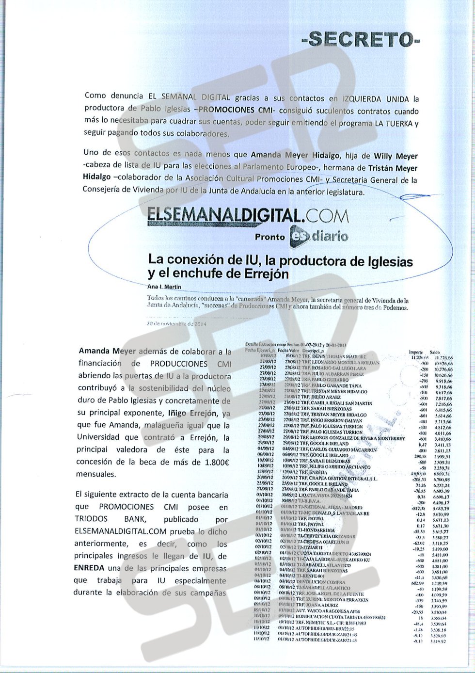 'Informe PISA' (Pablo Iglesias S.A.) de la UDEF. 'Informe PISA' (Pablo Iglesias S.A.) de la UDEF.