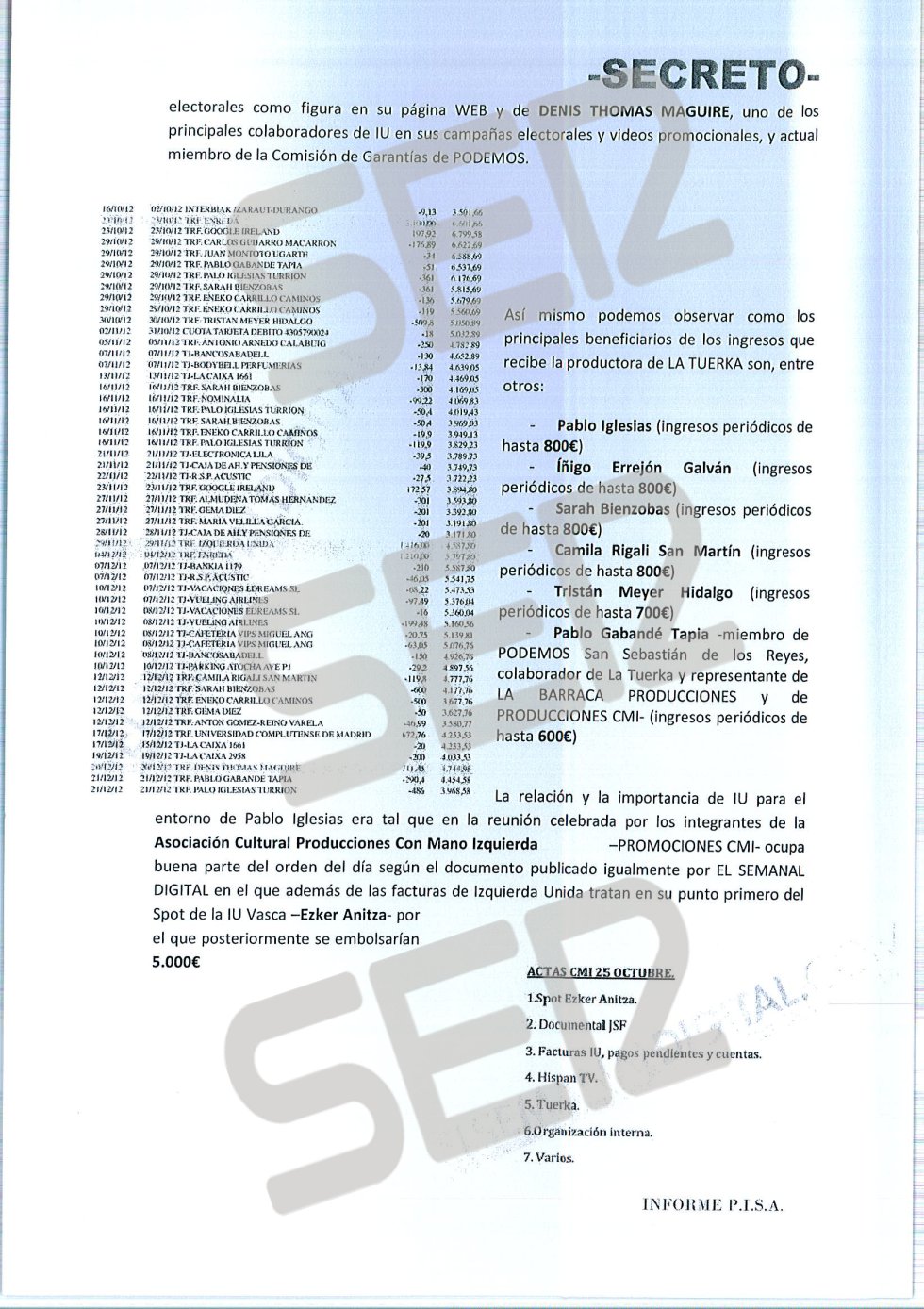 'Informe PISA' (Pablo Iglesias S.A.) de la UDEF. 'Informe PISA' (Pablo Iglesias S.A.) de la UDEF.