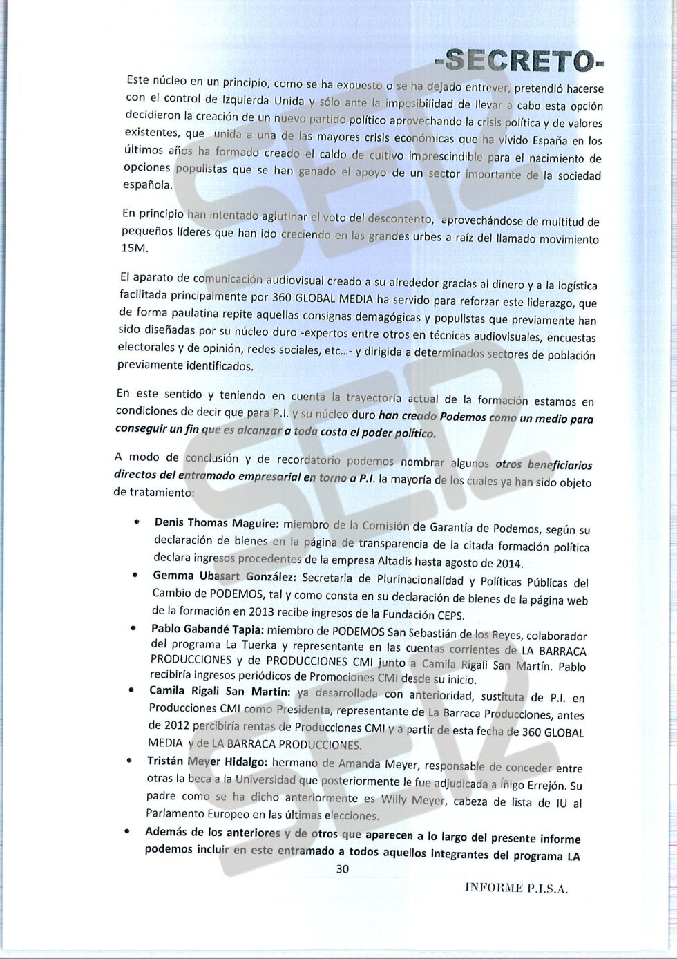 'Informe PISA' (Pablo Iglesias S.A.) de la UDEF. 'Informe PISA' (Pablo Iglesias S.A.) de la UDEF.