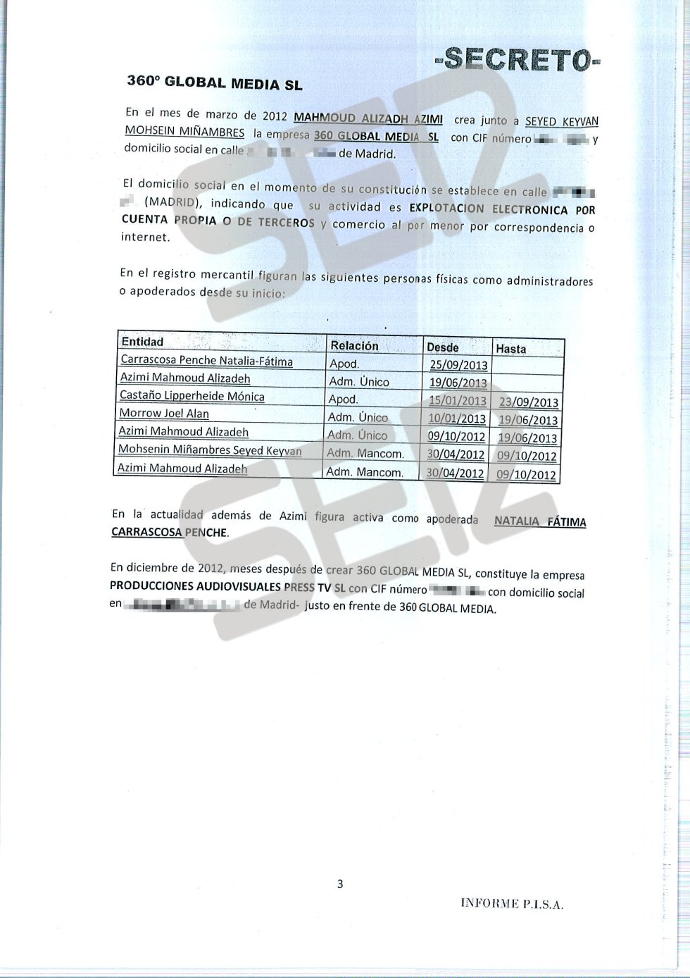 'Informe PISA' (Pablo Iglesias S.A.) de la UDEF. 'Informe PISA' (Pablo Iglesias S.A.) de la UDEF.