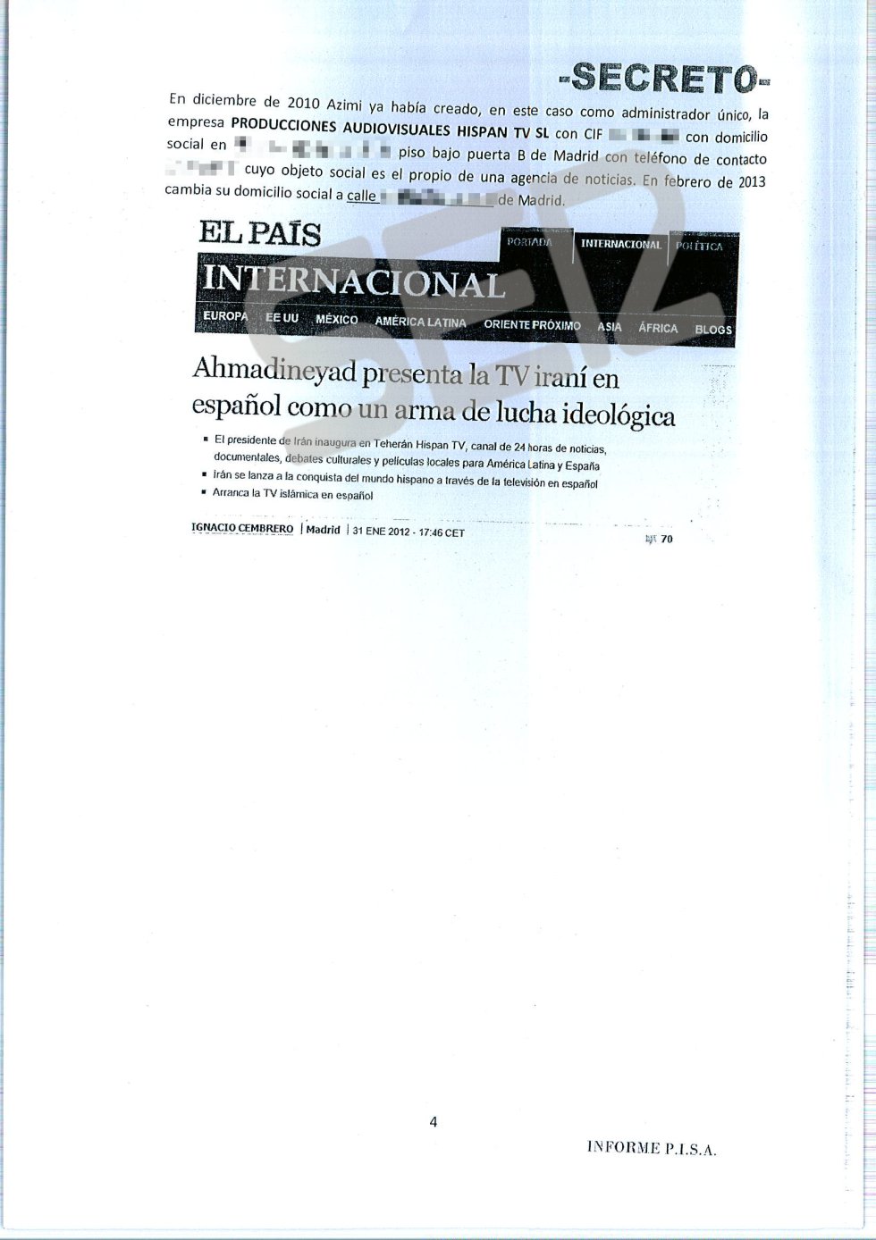 'Informe PISA' (Pablo Iglesias S.A.) de la UDEF. 'Informe PISA' (Pablo Iglesias S.A.) de la UDEF.