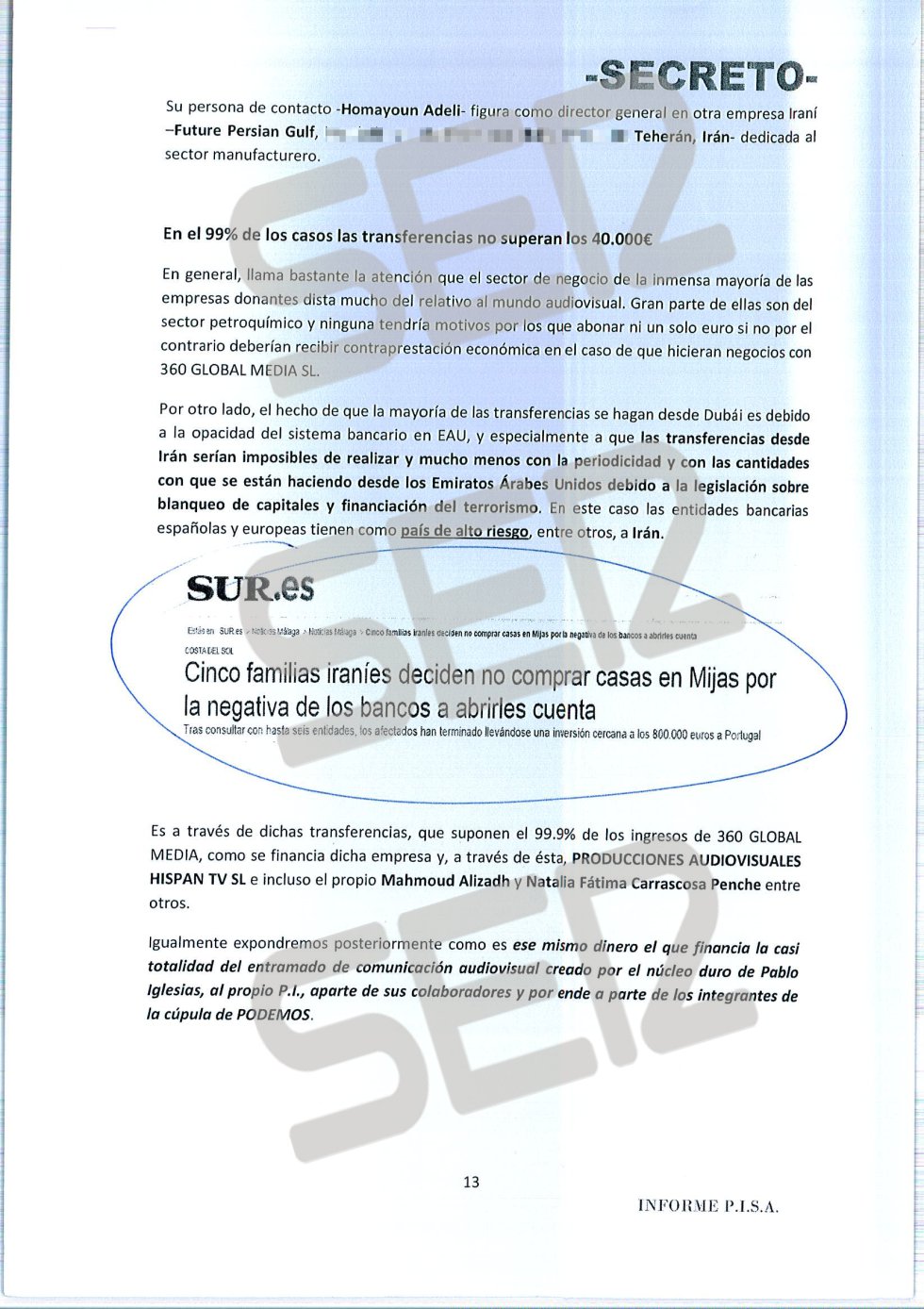 'Informe PISA' (Pablo Iglesias S.A.) de la UDEF 'Informe PISA' (Pablo Iglesias S.A.) de la UDEF