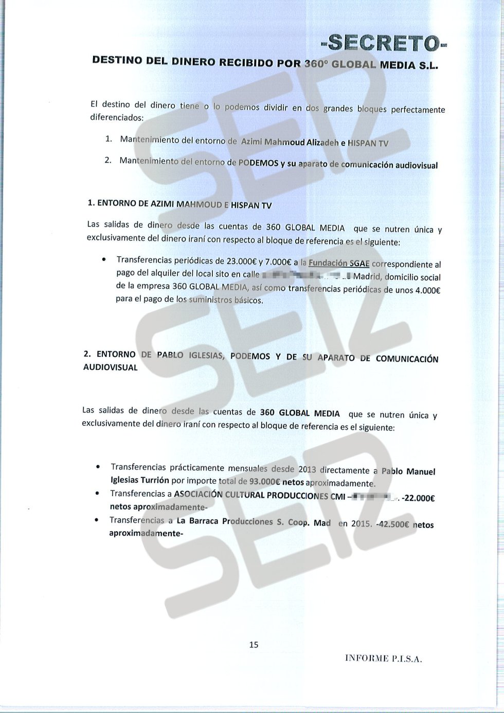 'Informe PISA' (Pablo Iglesias S.A.) de la UDEF 'Informe PISA' (Pablo Iglesias S.A.) de la UDEF