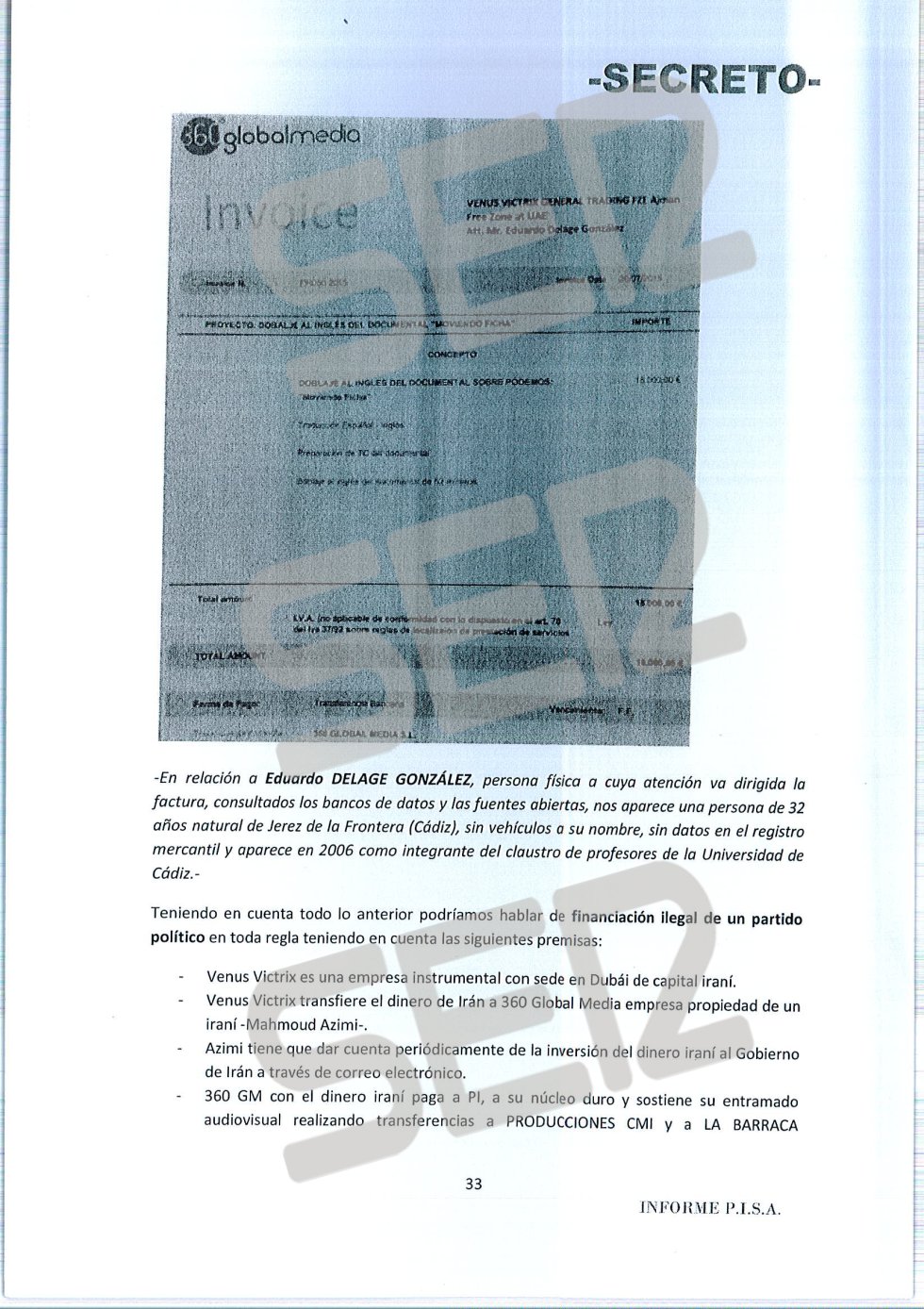 'Informe PISA' (Pablo Iglesias S.A.) de la UDEF. 'Informe PISA' (Pablo Iglesias S.A.) de la UDEF.