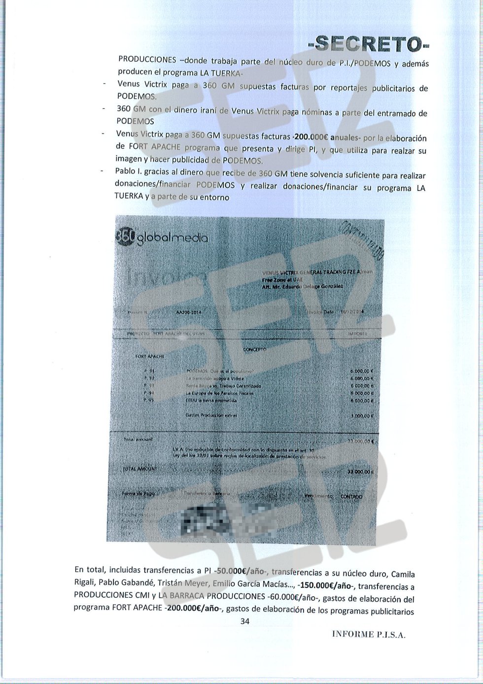 'Informe PISA' (Pablo Iglesias S.A.) de la UDEF. 'Informe PISA' (Pablo Iglesias S.A.) de la UDEF.