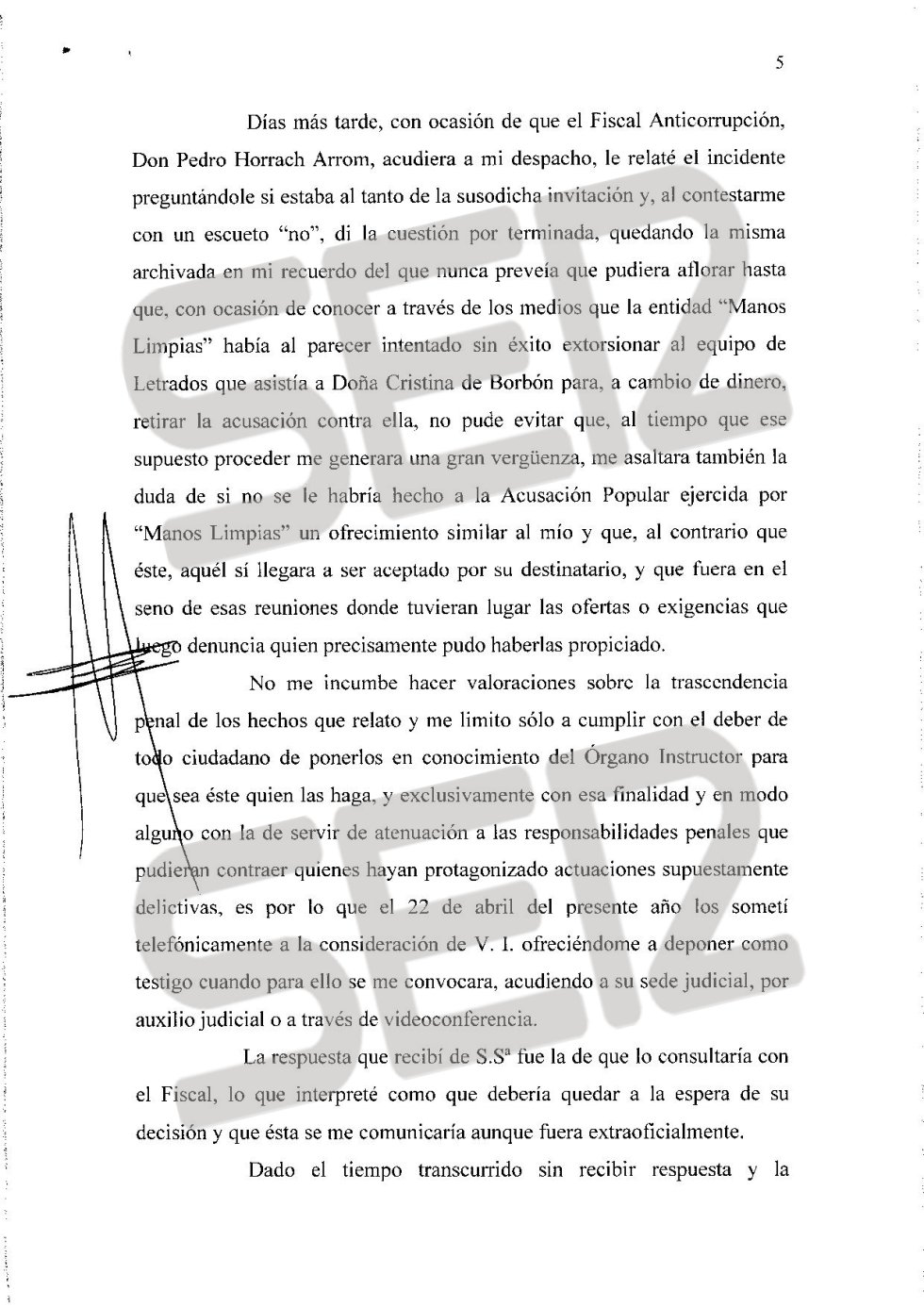 Carta íntegra de José Castro a Santiago Pedraz (página 5/6). Carta íntegra de José Castro a Santiago Pedraz (página 5/6).