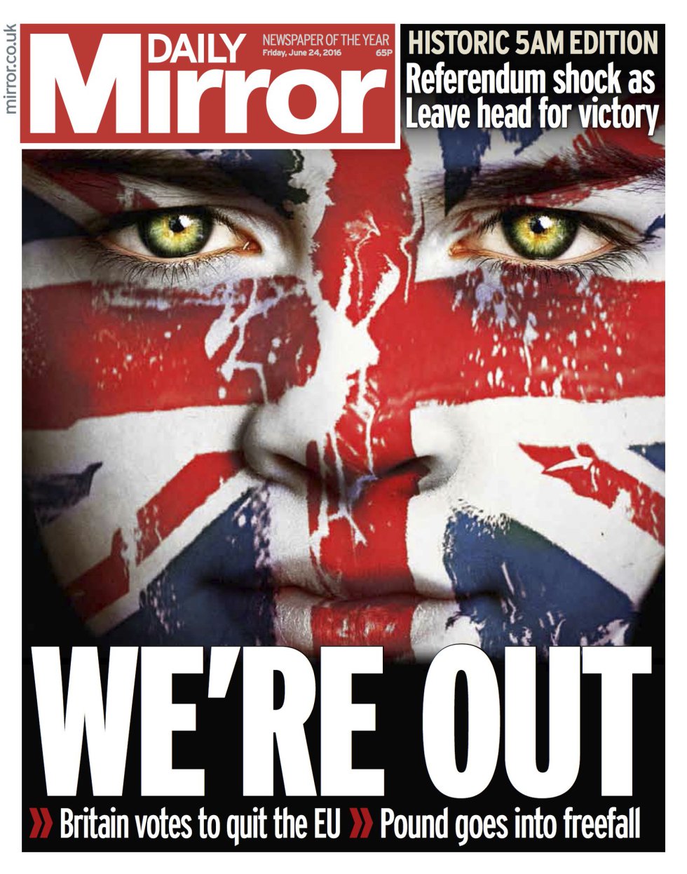 Portada del 'Daily Mirror': "Estamos fuera". Portada del 'Daily Mirror': "Estamos fuera".
