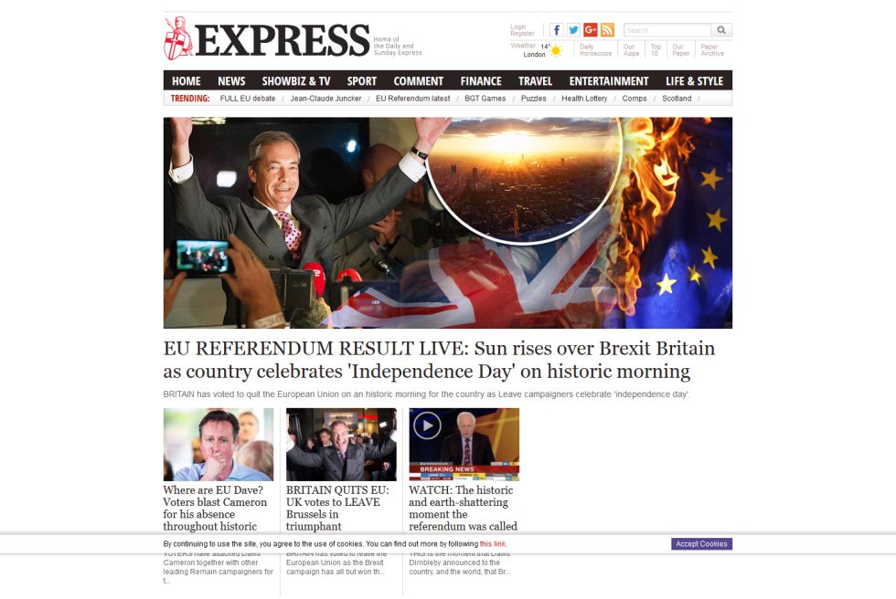 Portada online del tabloide eurófobo 'Daily Express'. Portada online del tabloide eurófobo 'Daily Express'.