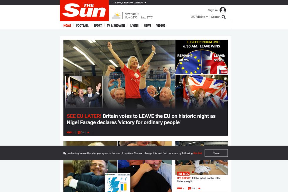 Portada online de 'The Sun'. Portada online de 'The Sun'.