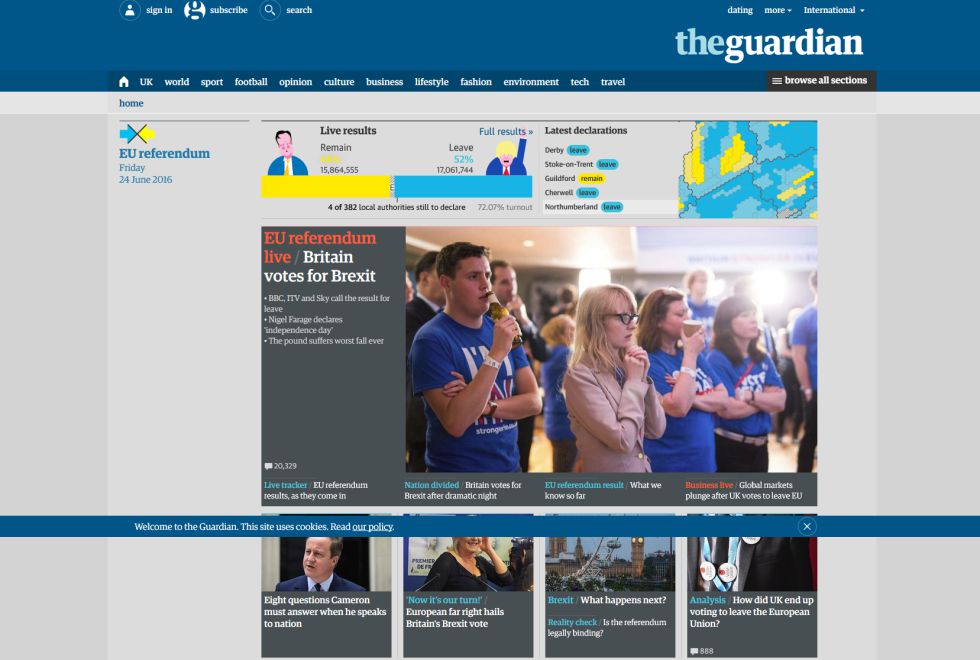 Portada online de 'The Guardian'. Portada online de 'The Guardian'.