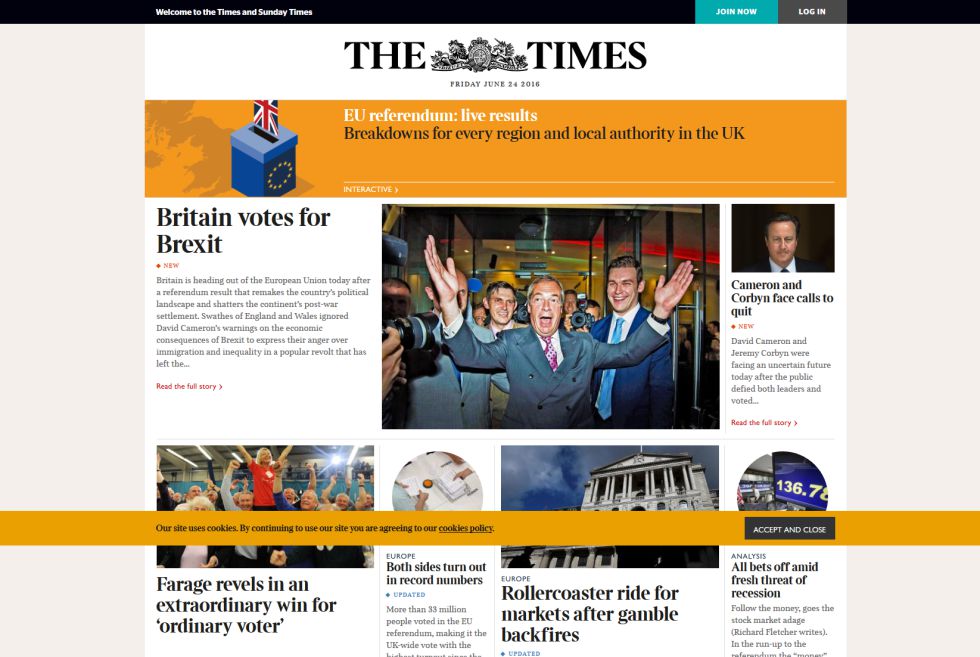 Portada online de 'The Times'. Portada online de 'The Times'.