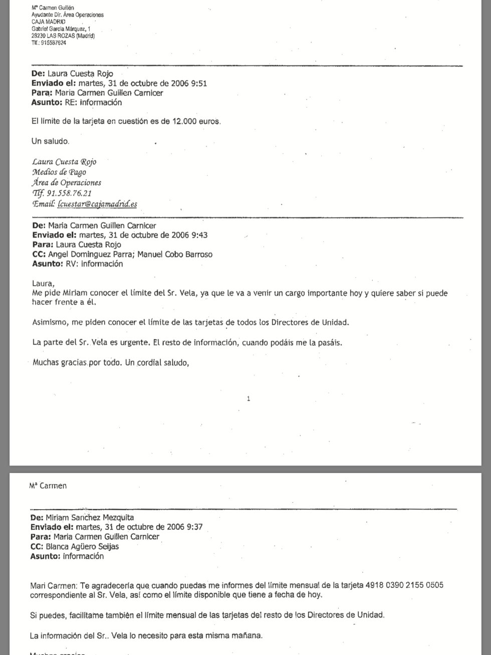 Correos de Bankia sobre el descontrol y despilfarro de las tarjetas black Correos de Bankia sobre el descontrol y despilfarro de las tarjetas black