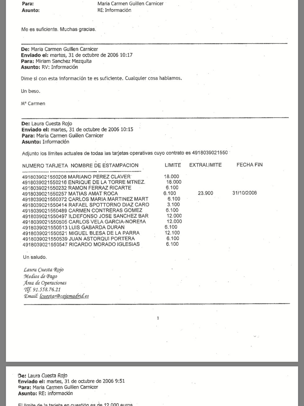 Correos de Bankia sobre el descontrol y despilfarro de las tarjetas black Correos de Bankia sobre el descontrol y despilfarro de las tarjetas black
