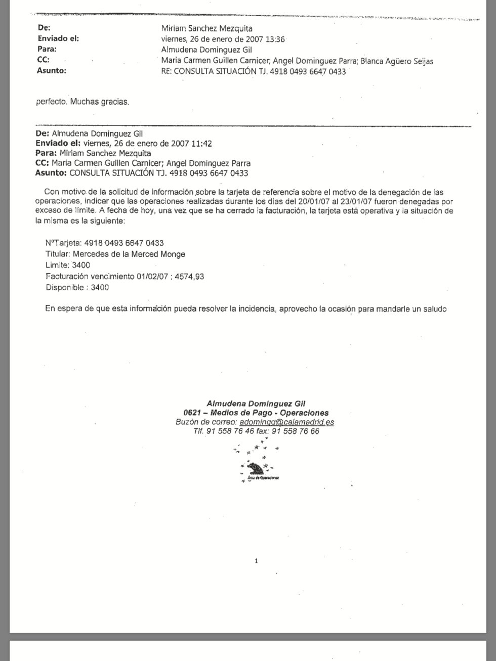 Correos de Bankia sobre el descontrol y despilfarro de las tarjetas black Correos de Bankia sobre el descontrol y despilfarro de las tarjetas black