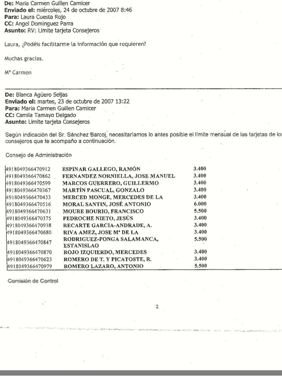 Correos de Bankia sobre el descontrol y despilfarro de las tarjetas black Correos de Bankia sobre el descontrol y despilfarro de las tarjetas black