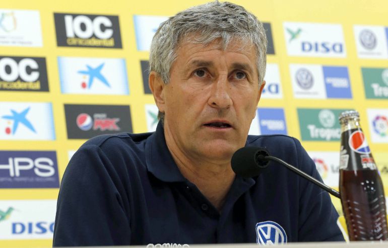 El entrenador de la Unión Deportiva Las Palmas, Quique Setién, en rueda de prensa.