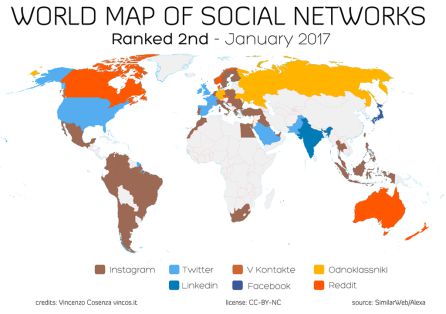 Mapa de las redes sociales del mundo (sin las líderes)