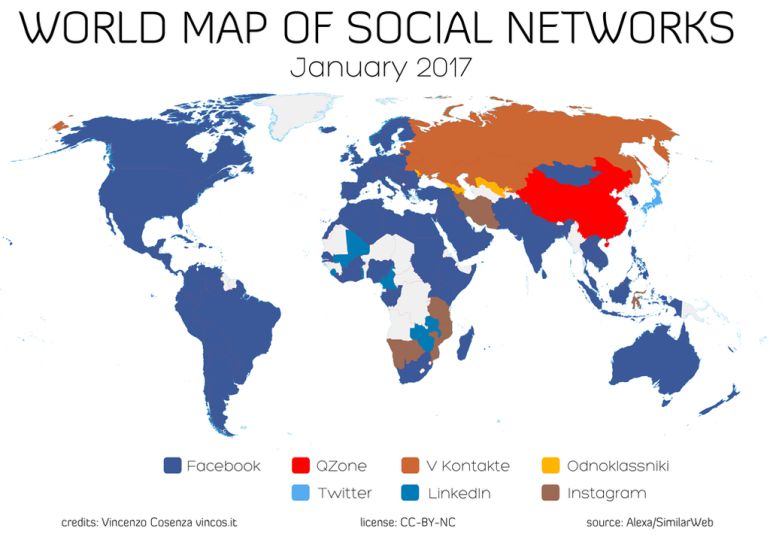Mapa de las redes sociales líderes en el mundo