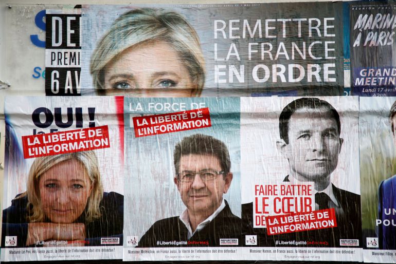 Carteles de la campaña electoral de las presidenciales francesas.