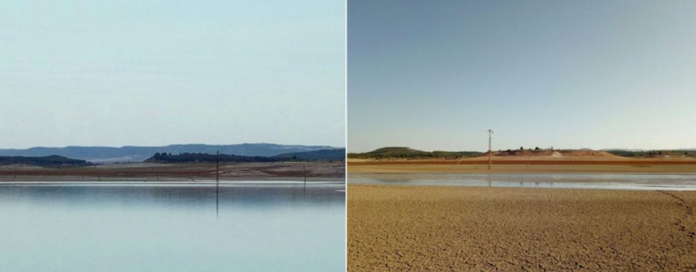 El embalse de Buendía, entre las provincias de Cuenca y Guadalajara, ha perdido mucho entre septiembre y octubre, cuando fueron hechas estas dos fotos. Está situado en el cauce del río Guadiela, afluente del río Tajo. La sequía en Castilla-La Mancha ha provocado que el embalse Buendía almacene 77 hectómetros. El embalse de Buendía, entre las provincias de Cuenca y Guadalajara, ha perdido mucho entre septiembre y octubre, cuando fueron hechas estas dos fotos. Está situado en el cauce del río Guadiela, afluente del río Tajo. La sequía en Castilla-La Mancha ha provocado que el embalse Buendía almacene 77 hectómetros.