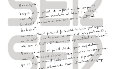 Carta de Forn para la renuncia del acta de diputado