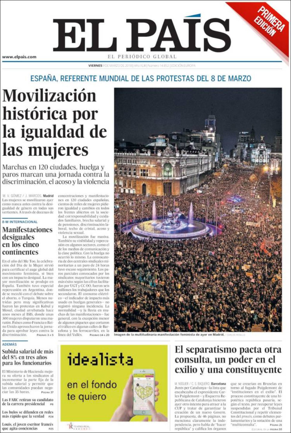 Las Portadas De Los Periódicos Destacan La Movilización Histórica Por ...